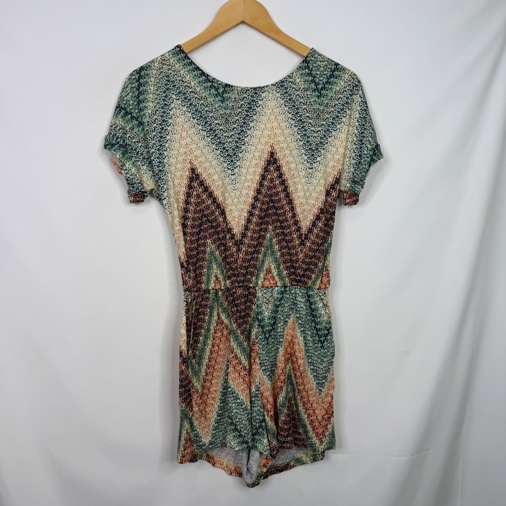 LASCANA Womens Chevron Print Open Back Romper Green Orange Size 2 - Picture 4 of 9